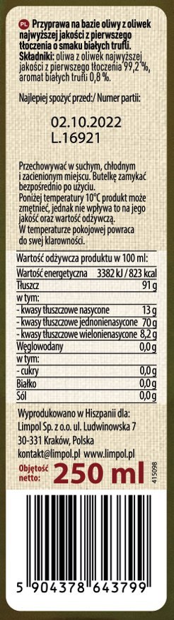 Oliwa z oliwek extra vergine BIAŁA TRUFLA 250ml Oliwa z oliwek extra vergine BIAŁA TRUFLA 250ml