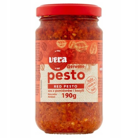 Pesto czerwone Vera sos z pomidorów i bazylii 190g Pesto czerwone Vera sos z pomidorów i bazylii 190g