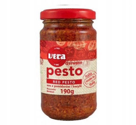 Pesto czerwone Vera sos z pomidorów i bazylii 190g Pesto czerwone Vera sos z pomidorów i bazylii 190g
